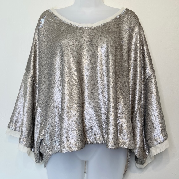 FP | Champagne Dreams Sequined Slouchy Dolman Cropped Boxy Blouse - Picture 4 of 15